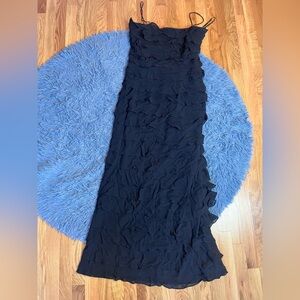 Vintage Tadashi Shoji Black Silk Maxi Dress Size 12